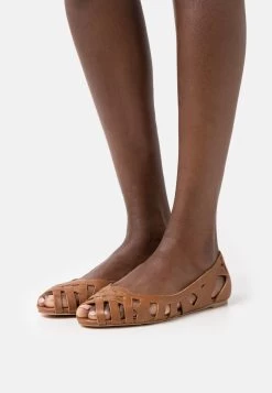 Anna Field Leather - Peeptoe Ballet Pumps - Cognac