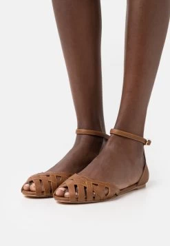 Leather- Peeptoe Ballet Pumps - Cognac